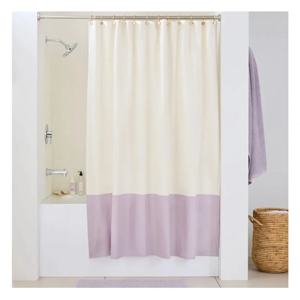 West Elm Shower Curtain 100% Organic Cotton Color Block 72